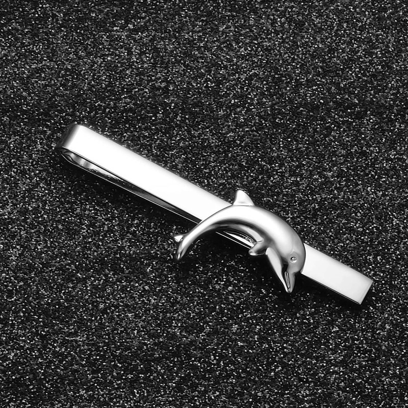 Asienice Men's Tie Clip Dolphin Silver Narrow Stainless Steel Men's