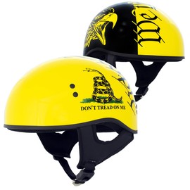 Milwaukee Leather Hot Leathers HLD1046 Gloss Black and Yellow 'We The People' Advanced DOT Skull Half Helmet for Men and Women - X-Large