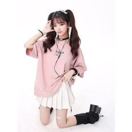Neglance Y2K Kawaii Oversized Gyaru T-Shirt Girls Harajuku Aesthetic Tees Women Cute Pink Shirts Plus Size Cosplay Party (Pink,Medium)