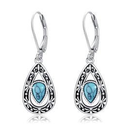 ABIGY Women Turquoise Earrings 925 Sterling Silver Turquoise Vintage Earrings Pear Shape for Women