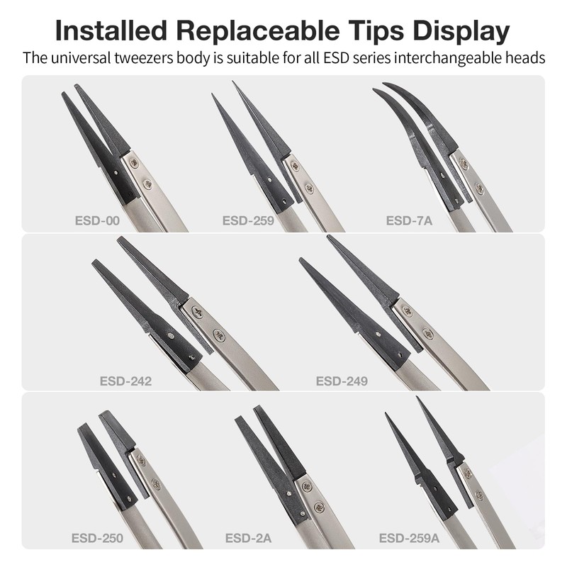 FEITA Anti Static Precision Tweezers ESD-Series Replacement Pointed, Curved &