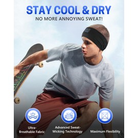 GNEGNI LIFE 6-in-1 Bluetooth Sleep Headphones Headband - Wireless Soft Music Headband,Sweatproof Gym Headband, with Earphones&Mic for Sleeping, Gym, Yoga & Travel (Lycra Black)