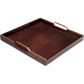 Mountain Woods Brown Large Wooden Serving Tray w/Copper Finished Handles | Coffee/Tea Tray | Decorative Kitchenware | Perfect Ottoman Tray – 16”x16”x1.25”