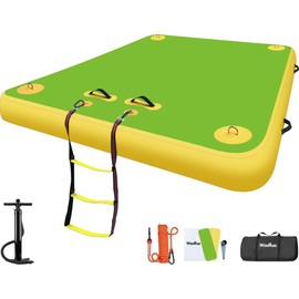 Wauffua Floating Dock for Lakes, Non-Slip Air Dock Floating Platform, Lake Floats for Adults, Inflatable Floating Dock, Floating Island Raft with None-Slip Surface Swim Dock for Pool Ocean Beach