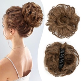VADES Extensión De Cola De Caballo Con Pinza, Moño Desordenado De Cabello Humano Real Para Mujer, Moño Ondulado Y Rizado, Recogido Despeinado Con Pinza, Color N° 6, Moño Castaño Medio Para Uso Diario