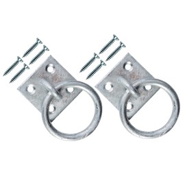 TERF® Heavy Duty Galvanised Security Ring on Plate Hooks 50mm (2 inch) Pad Eye Plate with Hole Ceiling Hook Wall Mount Hook with Screws for Wall Ceiling Hanging and Multi Purpose Use - Pack of 2