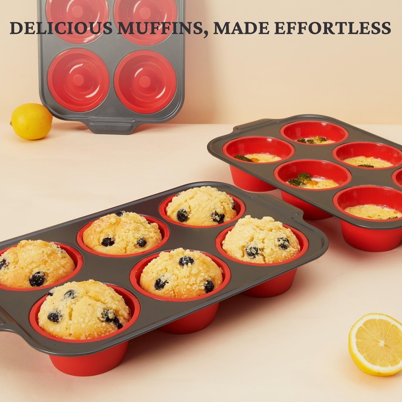 BRONYPRO Jumbo Silicone Muffin Pan with Metal Frame, 3.5" Large