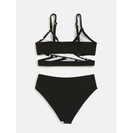 Milumia Girl's Cute 2 Piece Floral Criss Cross Bathing Suit Wrap Bikini Swimsuit Cow Print Black White 6 Years