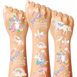 55PCS Unicorn Party Favors - Temporary Tattoos, Cute Party Favors & Decorations, Perfect for Birthday Parties, School Prizes, Girls Garden Accessory and Themed Gifts for Boys & Girls (2 sheet)