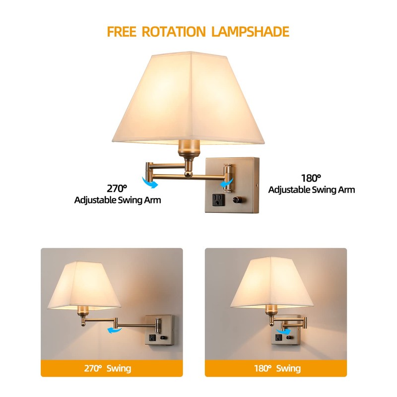 Plug in Wall Light,Swing Arm Wall Sconces with USB Port