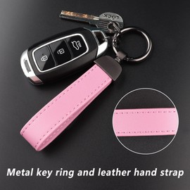 Turcee Leather Car Keychain,Creative Personality Leather Car Key Fob,Car Accessories Universal Key Fob Keychain for Men and Women (Pink)