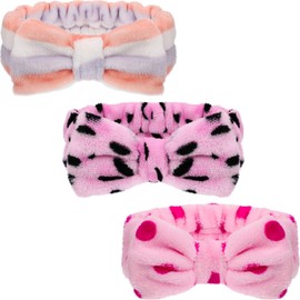 3 Pcs Towel Headbands for Women Headband for Washing Face Facial Hair Band Skincare Microfiber Bowtie Headband Makeup Terry Cloth Headbands Spa Shower Hair Band for Women Girls (Chic Patterns)
