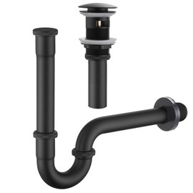 OPERMAXER Bathroom Basin Sink Stopper U Shape Bottle Trap，2 Pieces Adjustable Height 1-1/4 inch Slip Inlet Drain, Sink Waste Drain P Trap Set with Overflow, Thickened(29.3oz), Matte Black