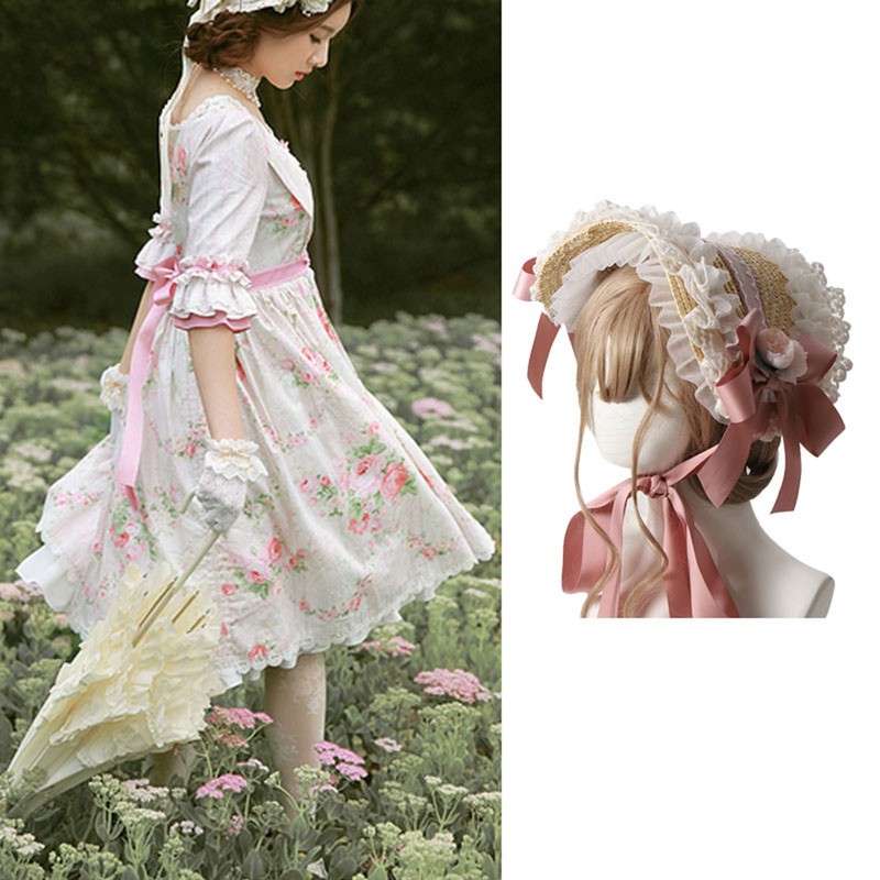 Tea Party Sun Hat Straw Plaited Lace Ribbon Tie Flowers