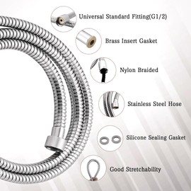 gcbcrit Shower Hose Replacement for Grohe 28143001 Relexaflex 59" Metal Longlife Shower Hose with Brass Insert and Nut, Suitable for All GROHE Shower Series, Starlight Chrome (59, Inches)