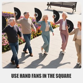 NKG 24 Pack Large Folding Hand Fan, Balck Chinese Kung Fu Tai Chi Fan Nylon-Cloth Fan for Men and Women Performance, Dance, Decorations, Festival, Gift (24, Black)