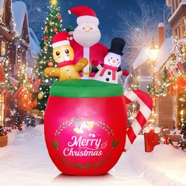 6 FT Christmas Inflatables Outdoor Decoration, Santa Claus Snowman Gingerbread Man in Xmas Mug for Outdoor Christmas Decorations