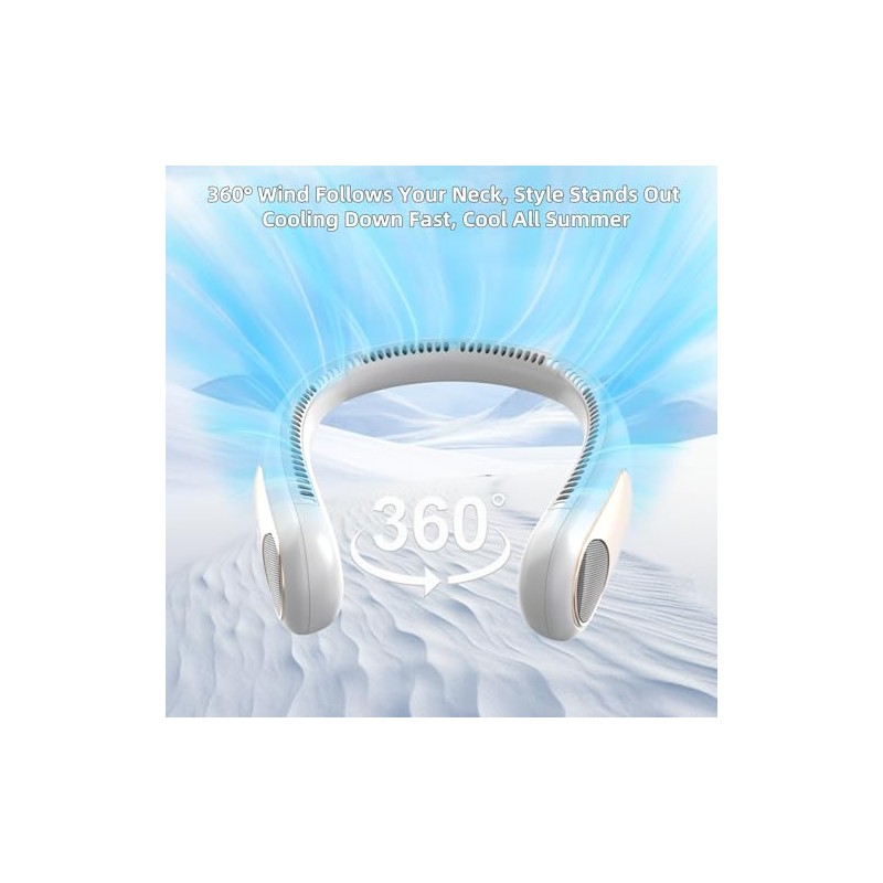 Hands-Free Bladeless Neck Fan with LED Display - 360° Cooling