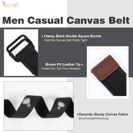 JASGOOD Men Canvas Belt Web Fabric Casual Work Belt with Black D Ring Set of 1(Black,Fit Waist Size 28-32 Inch)