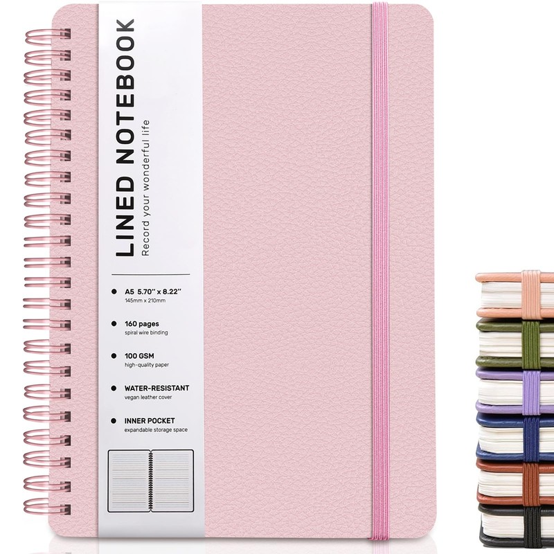 ABERLLS Pink Lined Spiral Journal Notebook with 160 Pages, 8×5.7in,