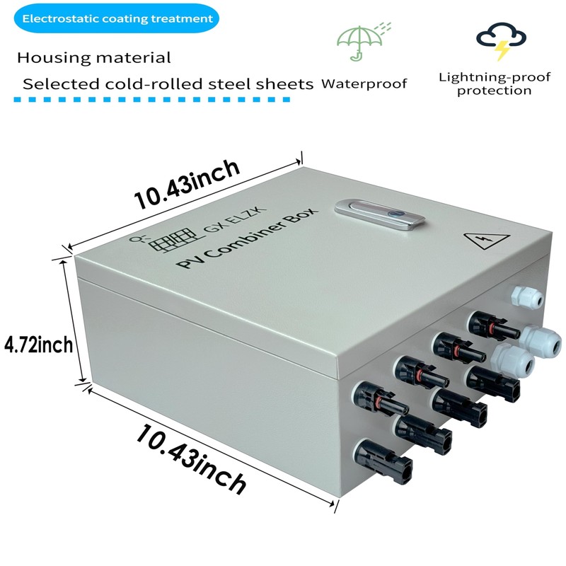 GXELZK Hardcover Solar Combiner Box with 4 Strings, 80 A