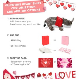 DolliBu I Love You Valentine Plush Rhino - Cute Stuffed Animal with Red Shirt and Name Personalization Gift for Valentines Day, Birthday, Anniversary, Romantic Date - 15 Inches