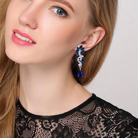 EVER FAITH Women's Austrian Crystal Wedding Floral Teardrop Chandelier Dangle Earrings Blue Silver Tone, Crystal, Crystal
