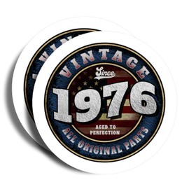 Vintage All Original Parts Since 1976 Aged to Perfection Stickers - 5" On Longest Side - American Flag - 2 Pack - High Adhesive Tack - Bumper Stickers for Cars, Truck, SUV - Made in USA - PLDFS1495