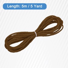 MECCANIXITY Twisted Cord Trim, 5 Yard 4mm 3-Ply Twine Braided Rope Shiny Thread String for Craft Gift Bag Curtain Christmas Decor, Brown - 5m