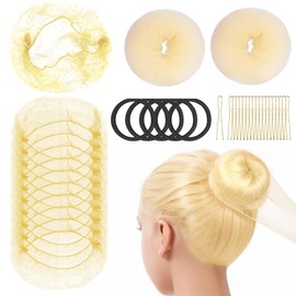 Teenitor Hair Bun Maker Kit For Kids - 2pcs Small Hair Donut Shapers, 10pcs Small Invisible Hair Nets, 20pcs Bobby Pins For Buns, 5 Hair Bands (Blonde)