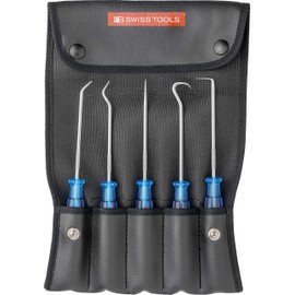 PB Swiss Tools Precision Hook and Pick Set for Mechanics PB 7685.Set CN | 100% Swiss Made | 5-Piece Mini Pick Tool Set in Leather Rollup Case