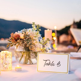 LIQWEI 50Pcs Place Cards, Table Name Cards with Gold Foil, Place Card for Table Setting Food Labels for Party Buffet, Wedding Places Card Tent Carded for Dinner Parties,Events, Bridal Shower(White)
