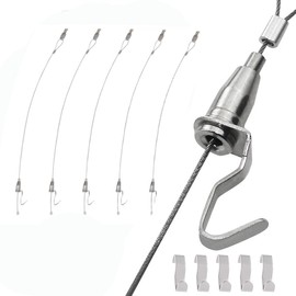 Picture Rail, Wire Hook, Stainless Steel, Wire Hook, Free Metal Fittings, For Picture Frames, Paintings, Wall Hangings, Exhibitions (0.5 m), Set of 5 Wires, 1 Hook Included