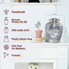 Trupoint Memorials Cremation Urns for Human Ashes, Decorative Burial Urn for Adult Men & Women – Large, Silver Birds