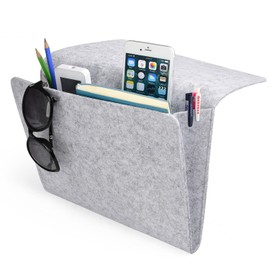 daite Bedside Pocket Storage Holder,Felt Bedside Caddy Storage Organizer Bed Caddy with 2 Small Pockets for Organizing Magazine Phone Small Things Home Sofa Desk Holder(Light grey)