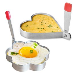 WUPYE Egg Ring Mold, Stainless Steel Pancake Mold for Frying & Shaping Eggs, Non-Stick, Heart & Flower Shaped Cooking Rings