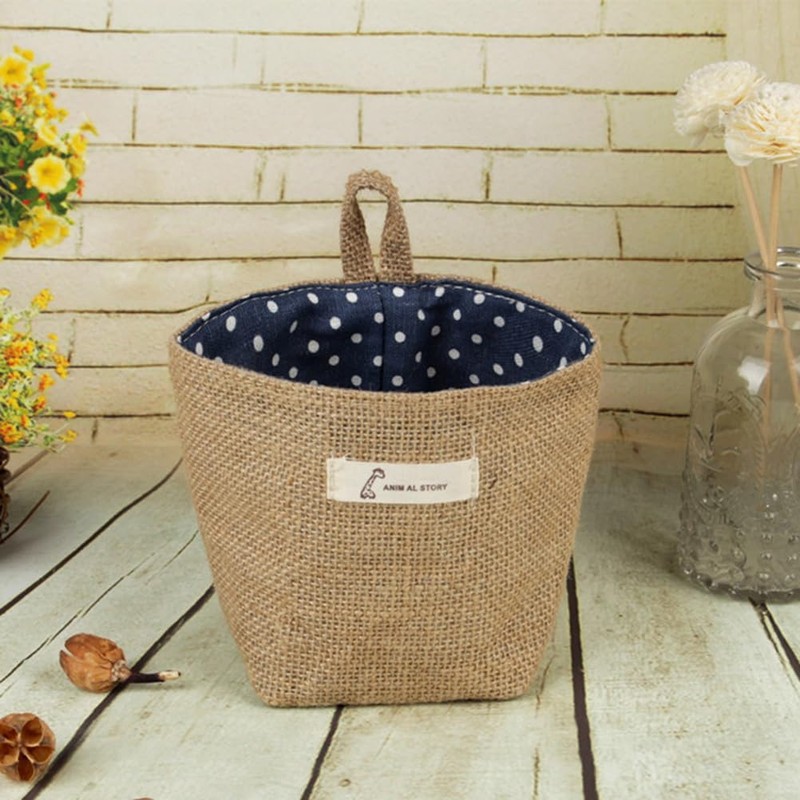 ABOOFAN 1PCS Small Storage Baskets Bag Cotton Linen Hanging Storage