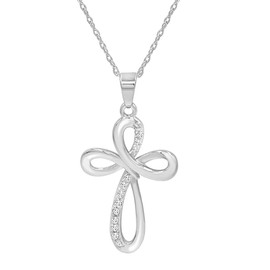 AGS Certified Sterling Silver Diamond Cross Pendant-Necklace on an 18 inch Sterling Silver Chain