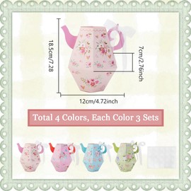 AHANDMAKER 12Pcs 4 Color Floral Teapot Boxes Tea Party Decorations Tea Pot Shaped Flower Boxes for Tables Centerpiece Teapot Vase Decor Tea Themed Birthday Wedding Party