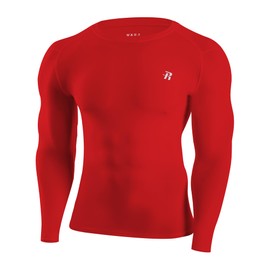 Runhit Long Sleeve Compression Shirts for Men, UPF 50+ Men's Compression Shirts, Running Workout Rash Guard Red M
