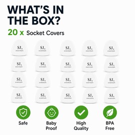 20 Pack Plug Socket Covers UK – Child P lug S ocket C overs Baby – White S ocket Inserts for UK 3-Pin Plug S ockets – Electrical Outlet P lug C overs (20)