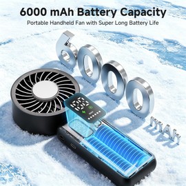 3-in-1 Portable Handheld Fan, personal fans portable rechargeable,6000mAh High-Speed Turbo Handheld Fan,100 Speeds Stepless Adjustment Mini Personal Desk Fan for Travel, Camping, Outdoor, Black
