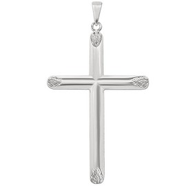 CLEVER SCHMUCK Silver Pendant Very Large Cross 54 mm Semicircular Beam Shiny Ends Flattened Hammered Pattern 925 Sterling Silver in Case, Cross shiny partly matt hammered, back matt, No Gemstone