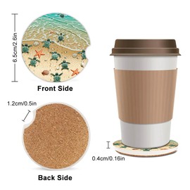 Turtles On The Beach Absorbent Cup Holders Car Coasters,Ceramic Stone Drinks Coaster Set for Women Man 2.56"(2 Pack)