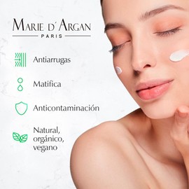 Tratamiento Matificante Día Marie d'Argan, Natural, Orgánico, Vegano, Disminuye Manchas, Unifica el Tono, Controla el Brillo, Antiedad