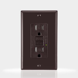 EBOKA Tamper Resistant GFCI Outlet, 15A/125V/60HZ, Ground Fault Circuit Interrupter, TR GFCI Receptacle, cULus Certified, Decorative Wall Plate Included, Brown (2)