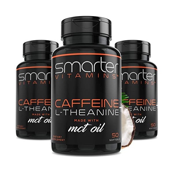 SmarterVitamins (3-Pack 200mg Caffeine Pills with 100mg L-Theanine + Coconut