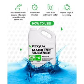 PEQUA INDUSTRIES Main Line Cleaner - Heavy-Duty Main Drain Opener for Drain Pipes, Sewer Lines and Septic Tanks, Dissolves Hairs and Organic Matter, Safe for All Septic Systems (1 Gallon (Pack of 3))