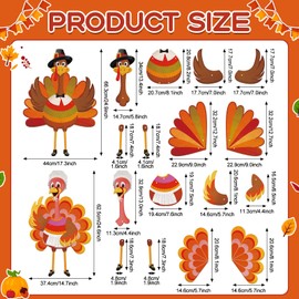 ReliThick 2 Sets Thanksgiving Turkey Decorations Vintage Jointed Turkey Cutout Pilgrim Turkey Fall Autumn Turkey Craft Kit with Link Nails for Thanksgiving Party Bulletin Board Wall Home DIY Decor