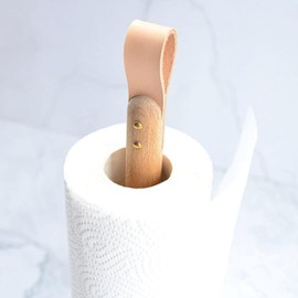 Tissue Holder Vertical Paper Towel Holder Multifunctional Desktop Roll Paper Holder Beech Wood Tissue Rack with Leather Buckle Handle Decor (Beech,11.22 in)